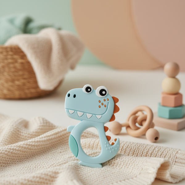 Blushbaby dino silicone teether for babies 3+ months