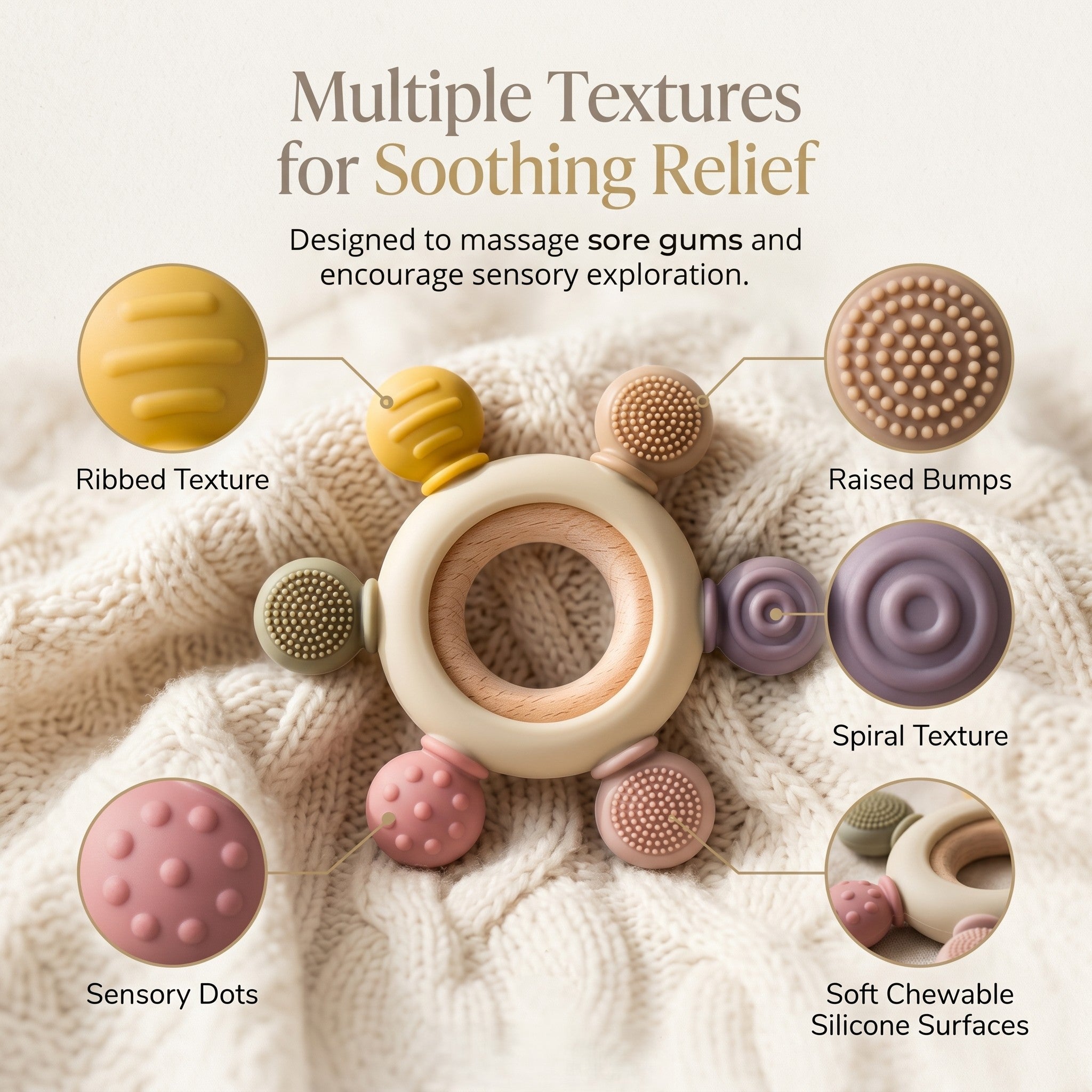 Silicone & Wooden Baby Teether for 3+ Months Baby
