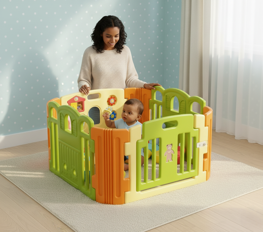 Baby Playpen –  Play Yard - Green and Yellow