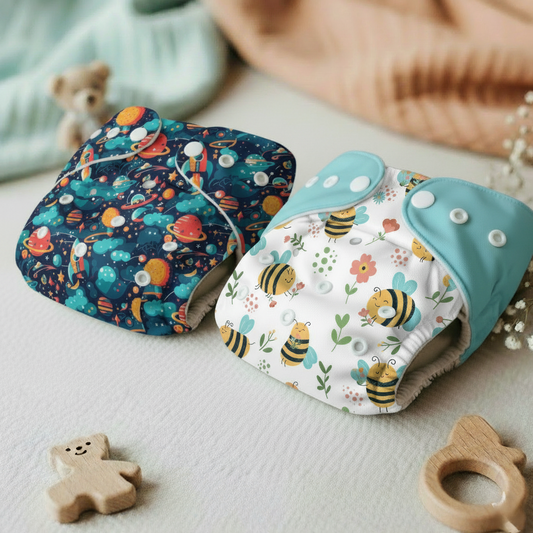 Reusable Cloth Diaper with Absorbent Insert Pad - Set of 2