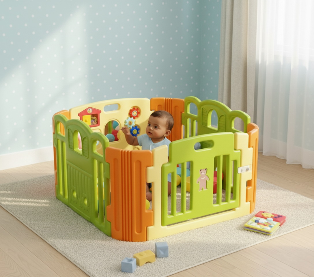 Baby Playpen –  Play Yard - Green and Yellow
