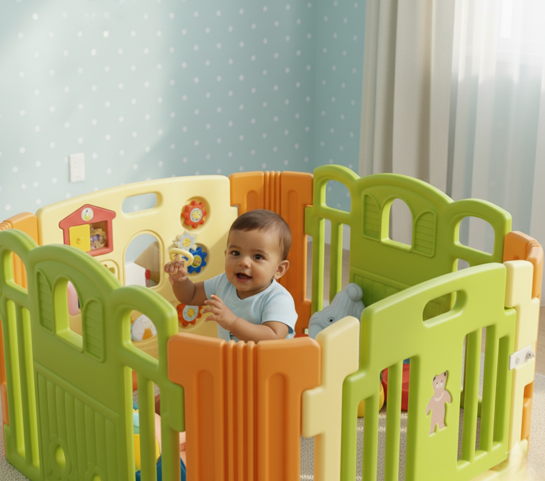 Baby Playpen –  Play Yard - Green and Yellow