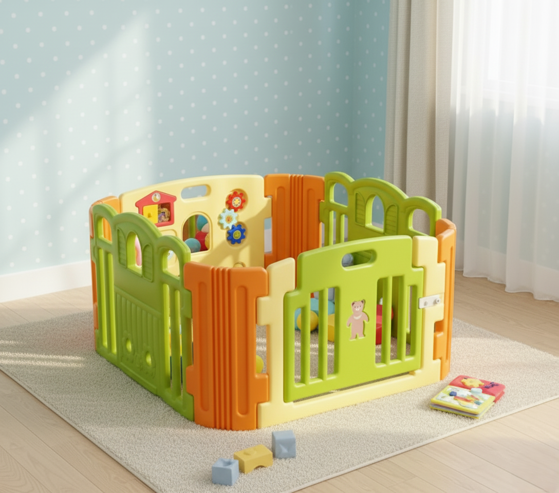 Baby Playpen –  Play Yard - Green and Yellow