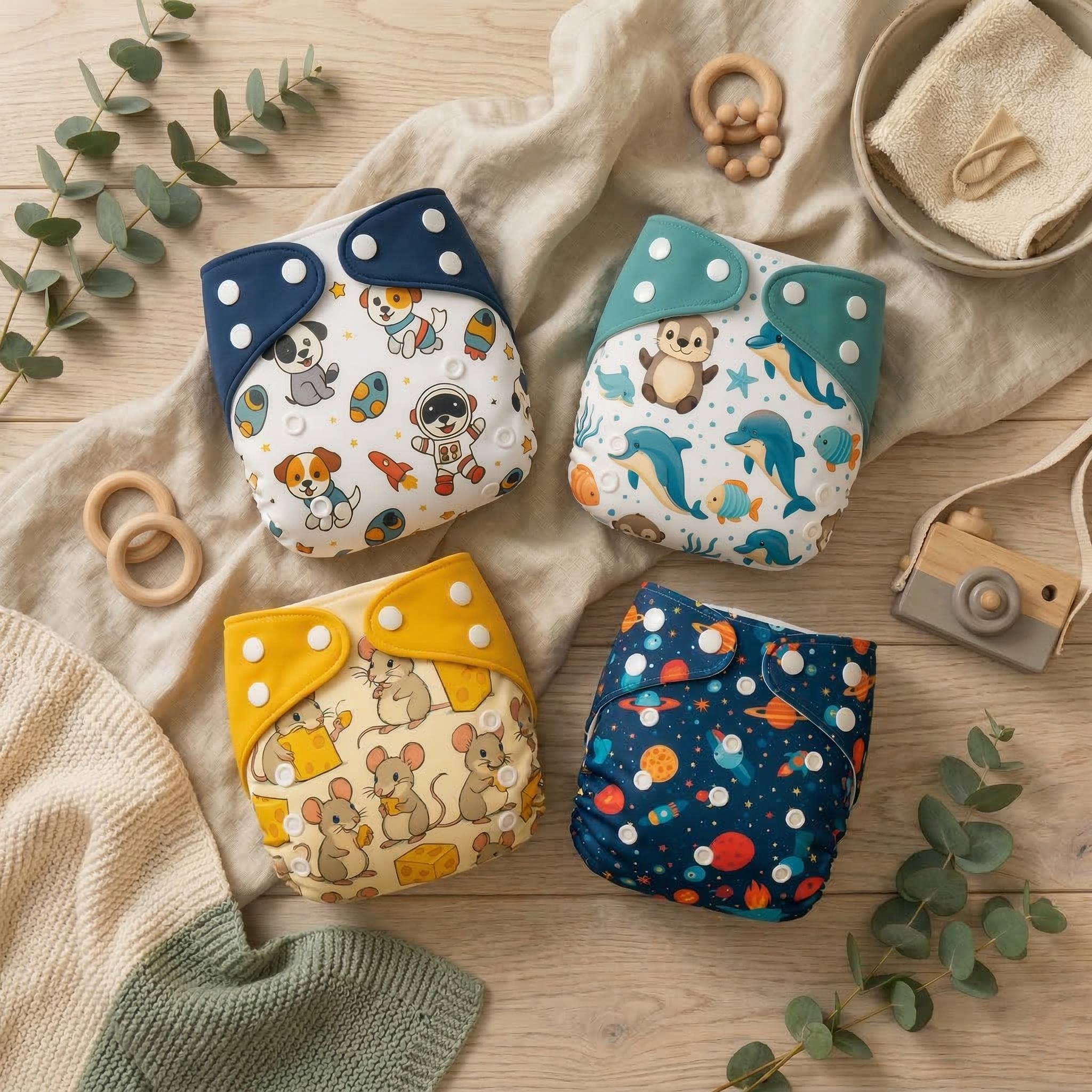 Reusable Cloth Diaper with Absorbent Insert Pad – Set of 4