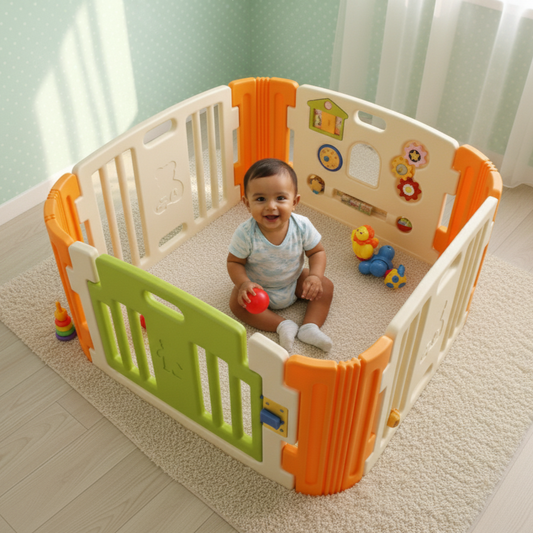Baby Playpen - Play Yard – Beige and Green