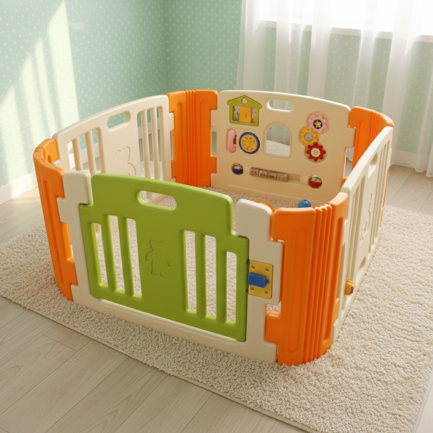 Baby Playpen - Play Yard – Beige and Green