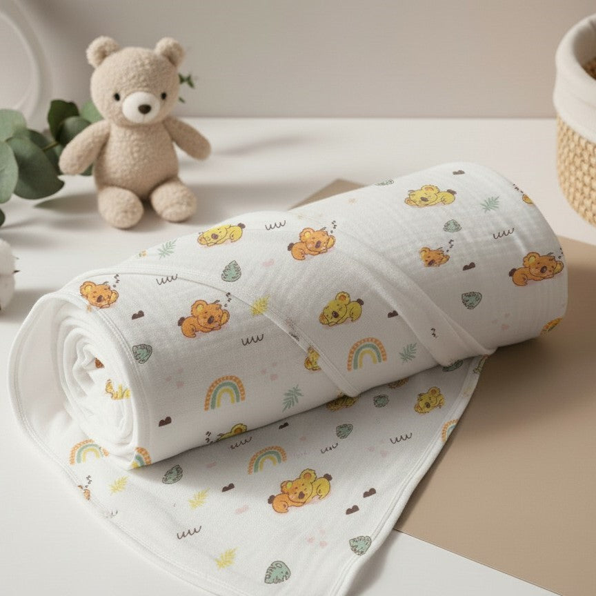 100% Cotton Muslin Swaddle Blankets – Pack of 2 - Car/ Koala