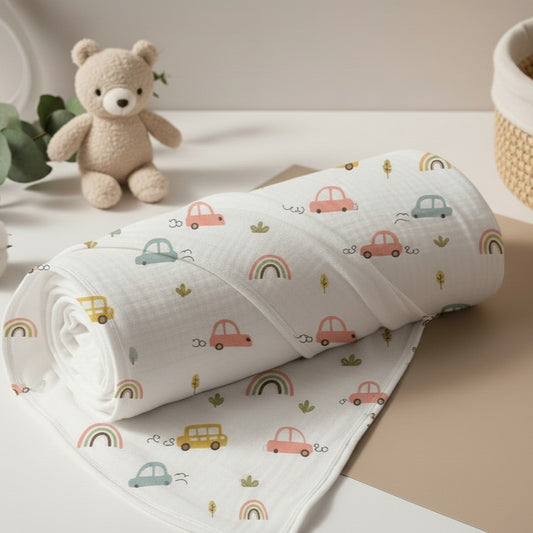 100% Cotton Muslin Swaddle Blankets – Pack of 2 - Car/ Koala