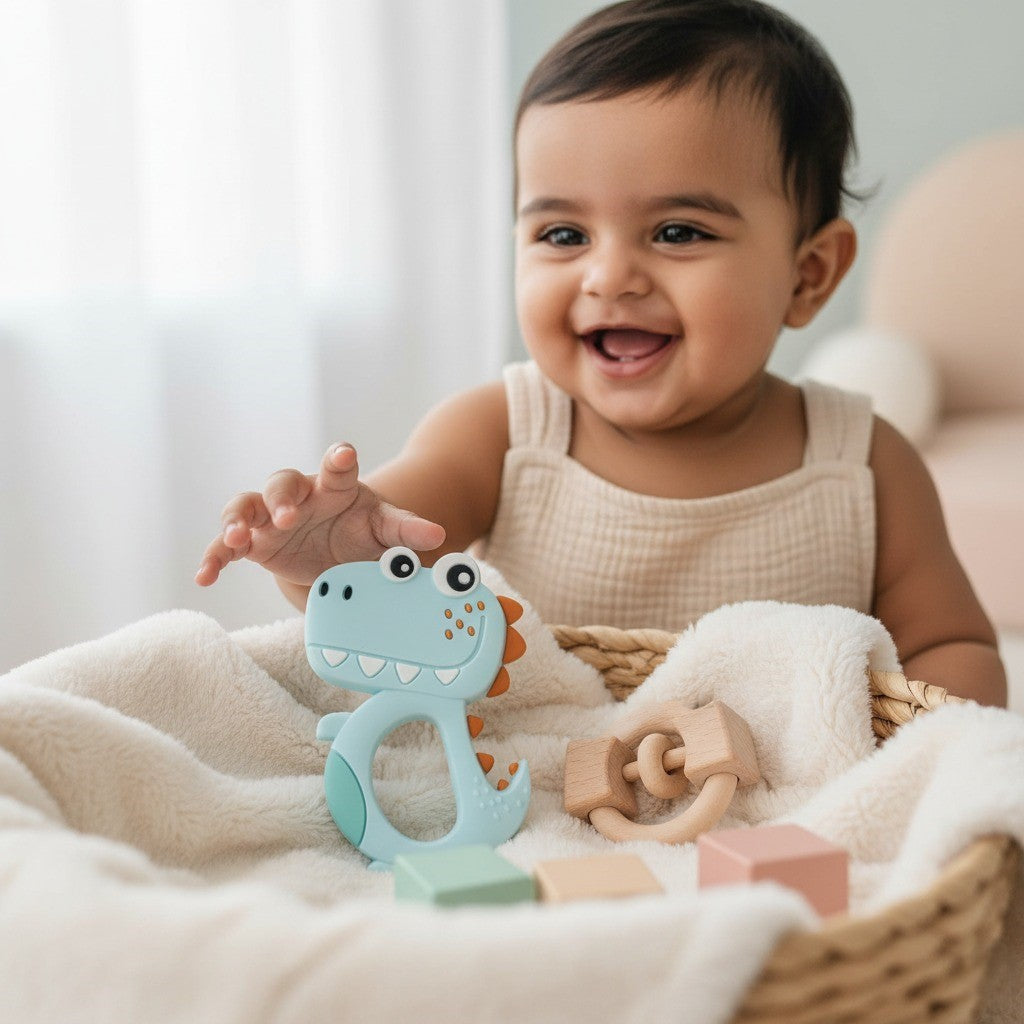 Dino Silicone Teether for Babies (3+ Months)