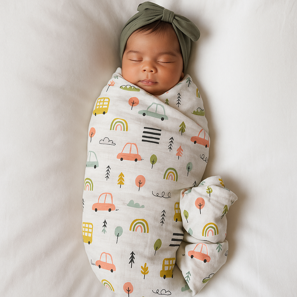 100% Cotton Muslin Swaddle Blankets – Pack of 2 - Car/ Koala