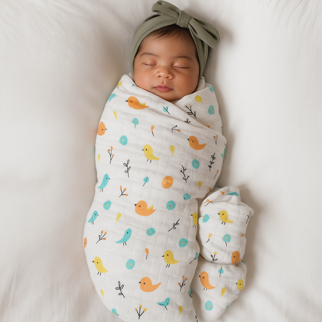 100% Cotton Muslin Swaddle Blankets – Pack of 3 - Car/ Bird/ Koala