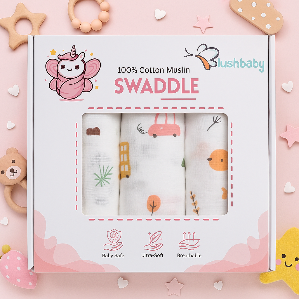 100% Cotton Muslin Swaddle Blankets – Pack of 2 - Car/ Koala